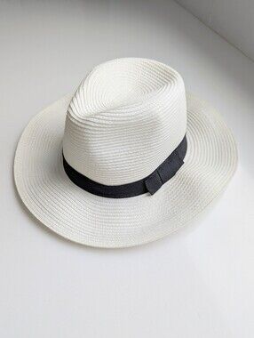 Call It Spring White Wide Brim Straw Fedora Hat – Black Ribbon Band